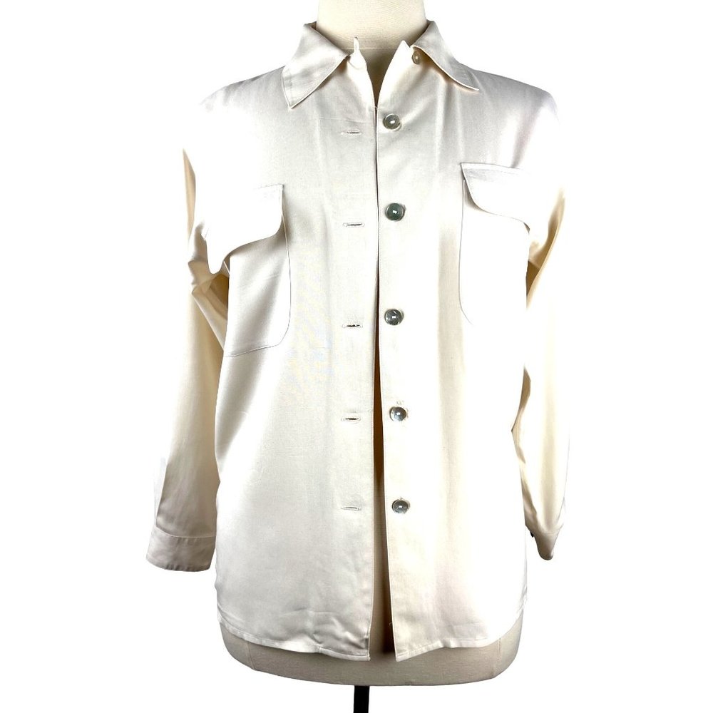 Vintage Silk House Cream Blouse, 100% Silk Women’s Size Medium